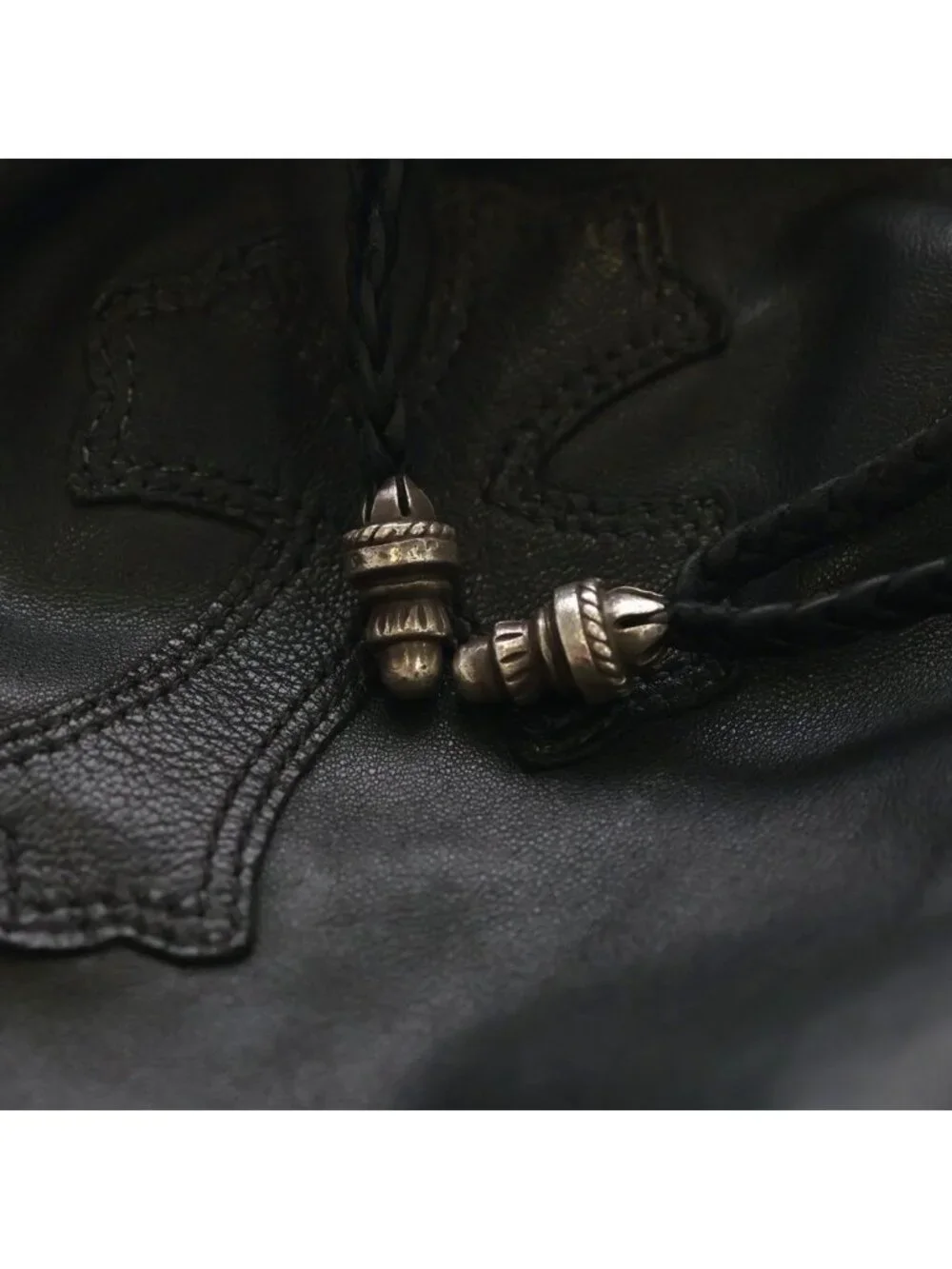 Chrome Hearts Drw Strng Sack Crs Patch Cross Drawstring Sac Leather Handbag